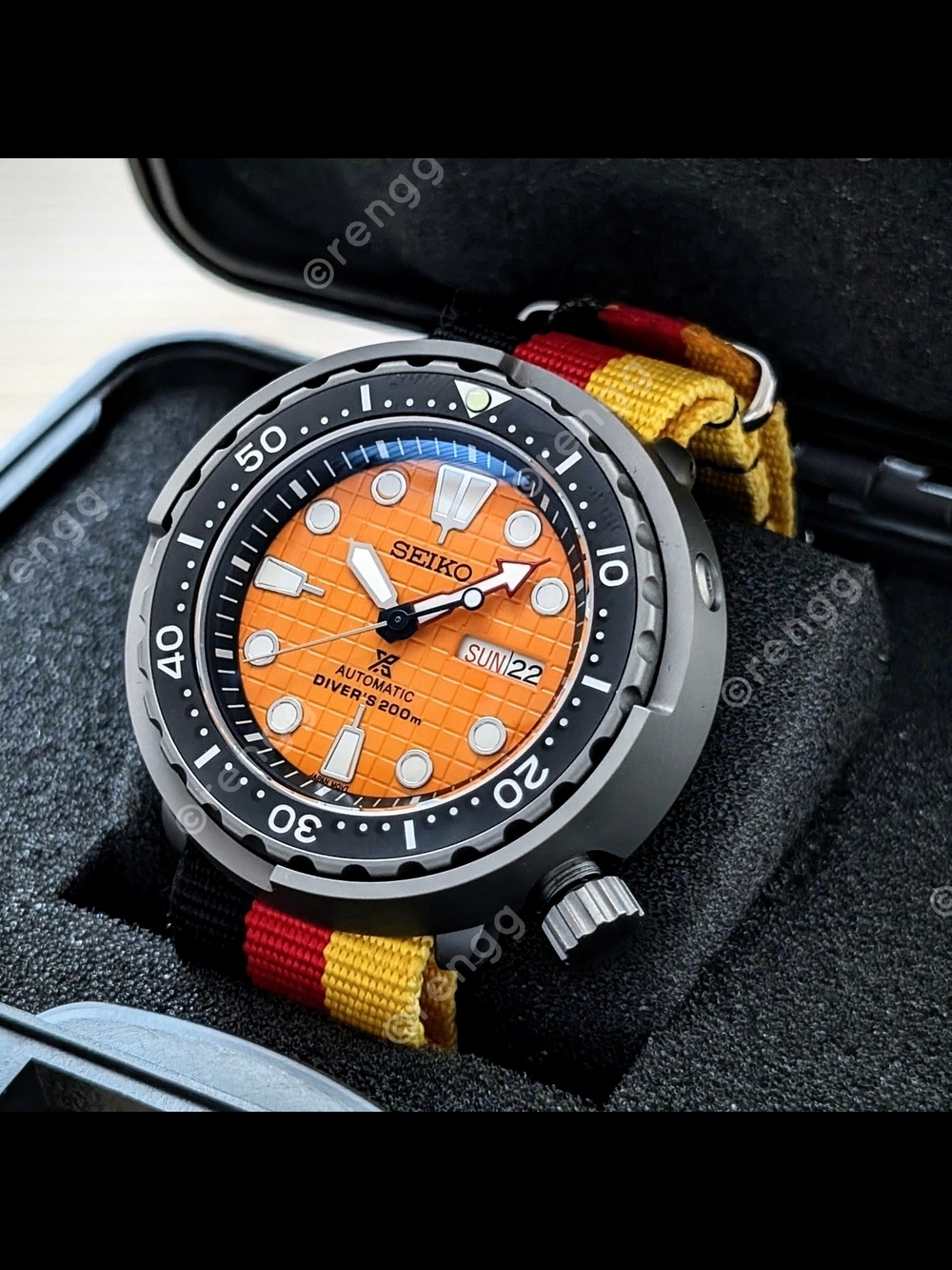 Titanium Seiko Prospex Diver 47mm Automatic Mod Watch Orange Waffle Sapphire